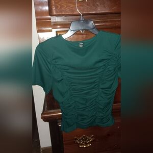 SHEIN Dark Green Ruched Short Sleeve Tee